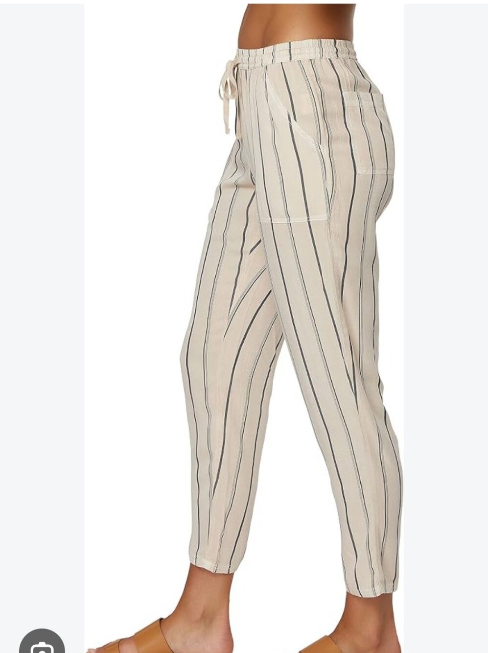 Oneill Striped Drawstring Linen-Blend Pants - Cream/Black Smalk